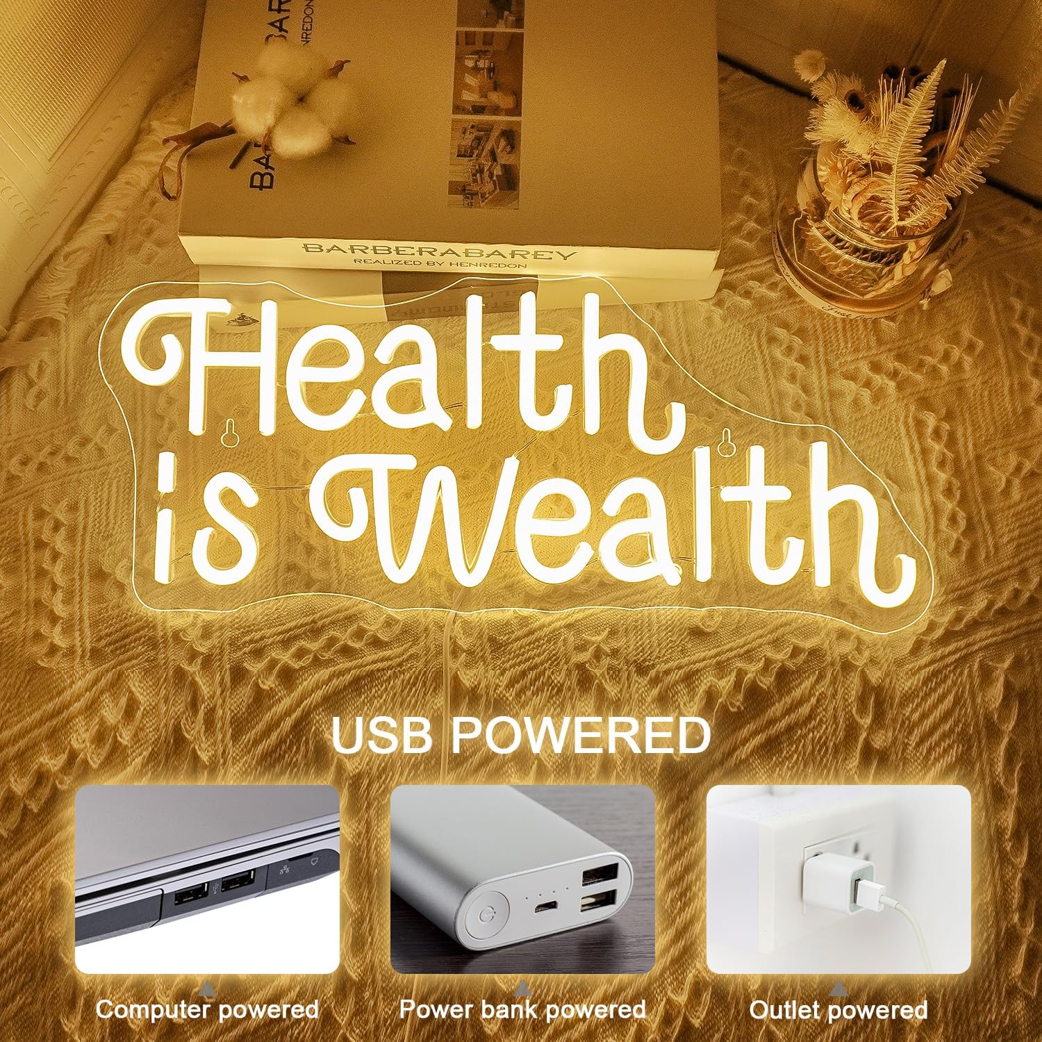 Health is Wealth Neon Sign USB - Health Wellness Gym review and price